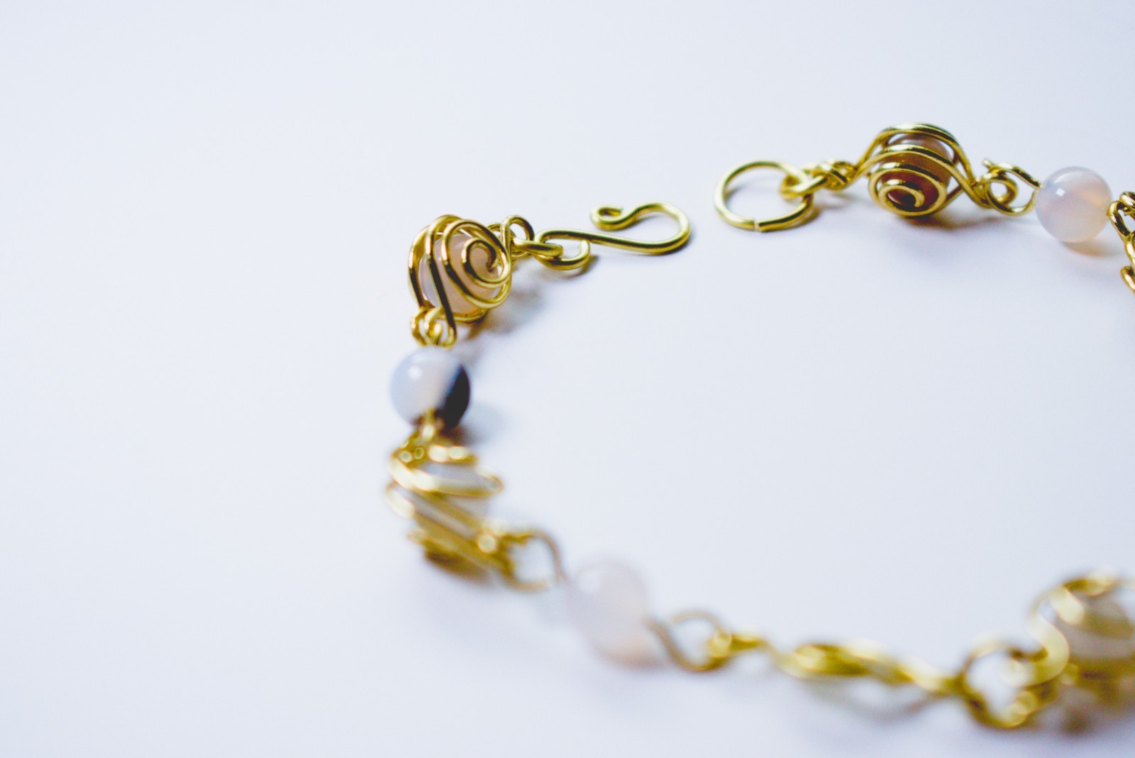 Swirl Brass Bracelet with Agate Beads