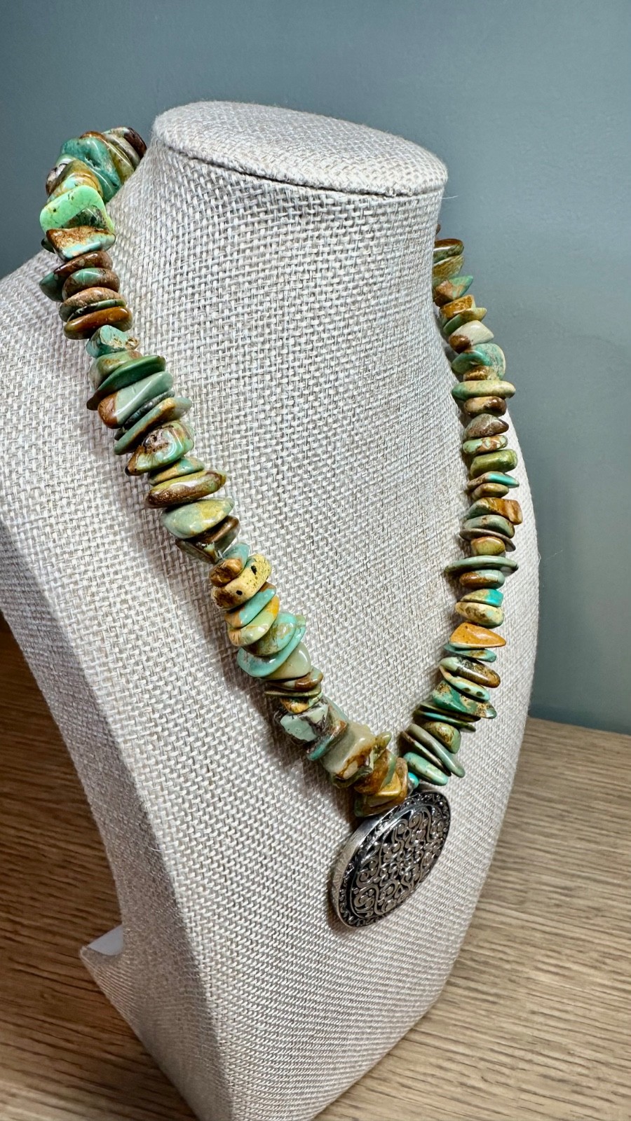 VTG Bali Indonesia 925 Sterling Silver Turquoise Chip Statement Necklace 114g