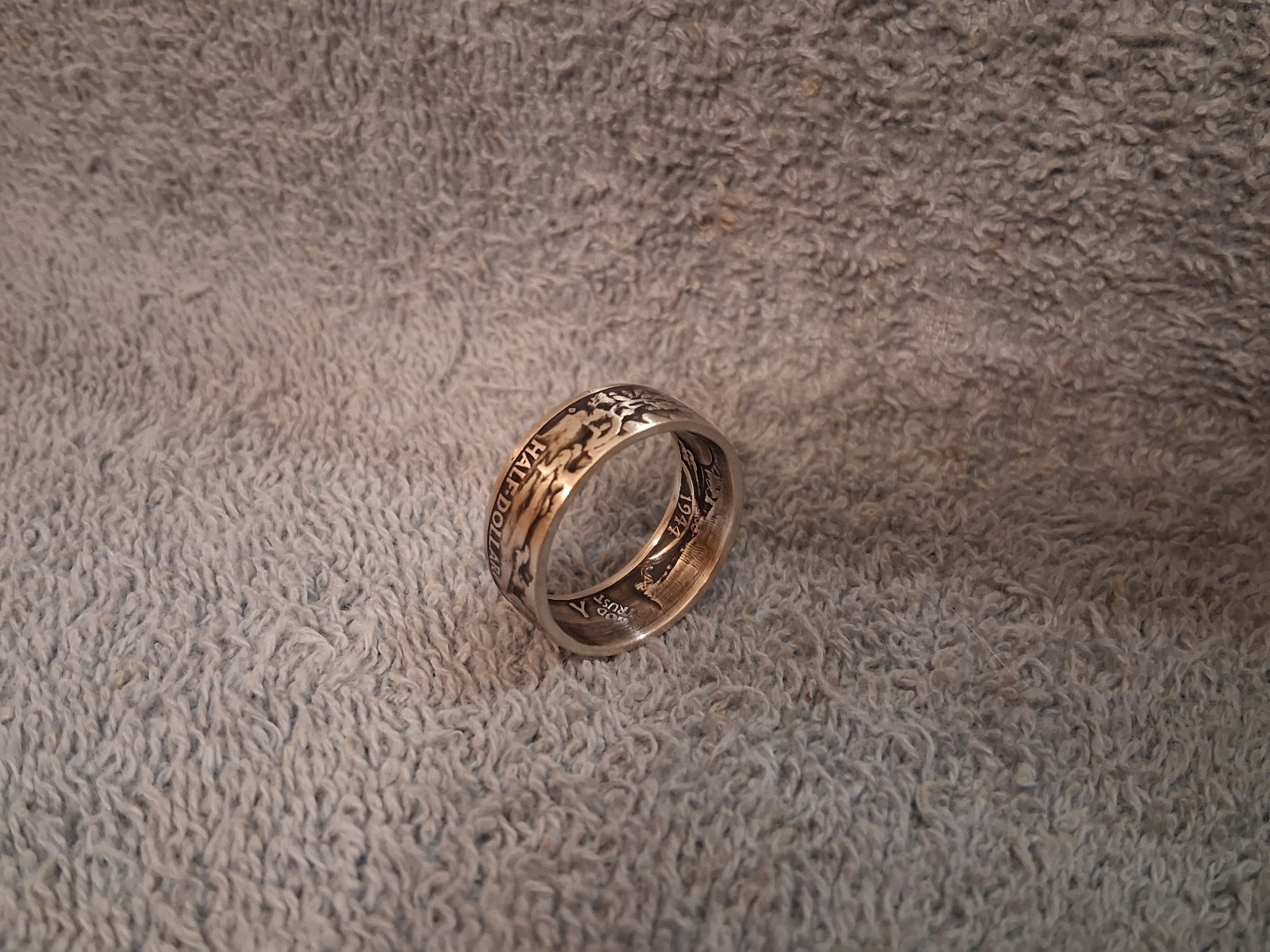 1944 90% silver Walking Liberty Half Dollar Handcrafted ring Size 10 (Rev.)