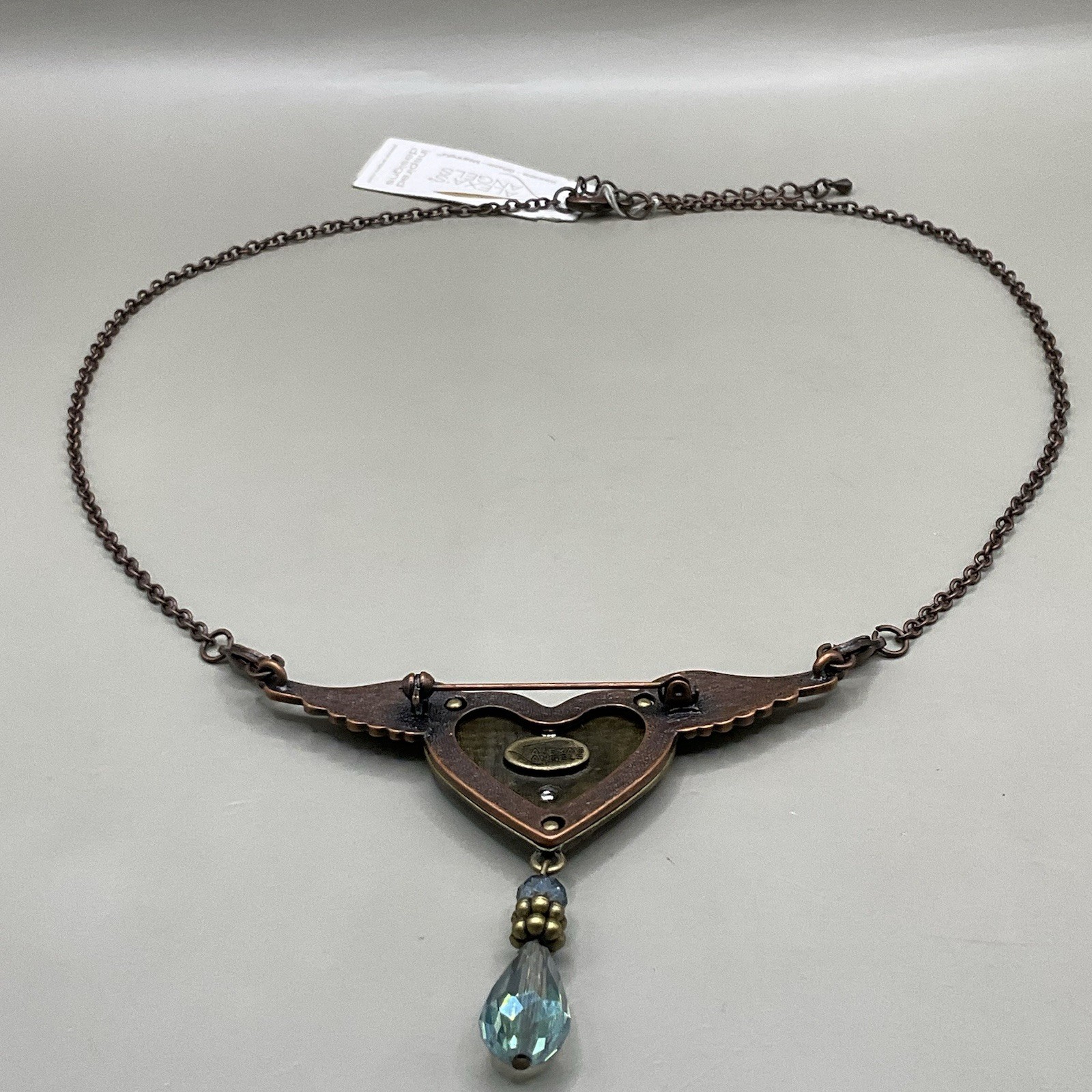 Alexa’s Angels Necklace Mixed Metal Heart Crystal Drop Pendant Brooch