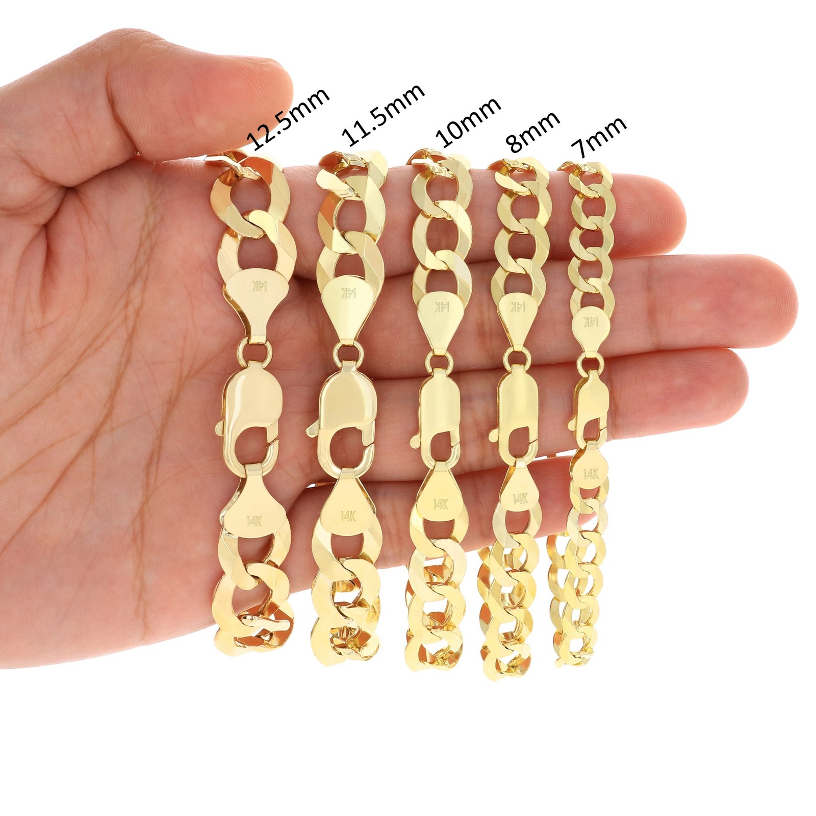 14K Yellow Gold Solid 2.5mm-12mm Cuban Curb Chain Link Bracelet Men Women 7″- 9″