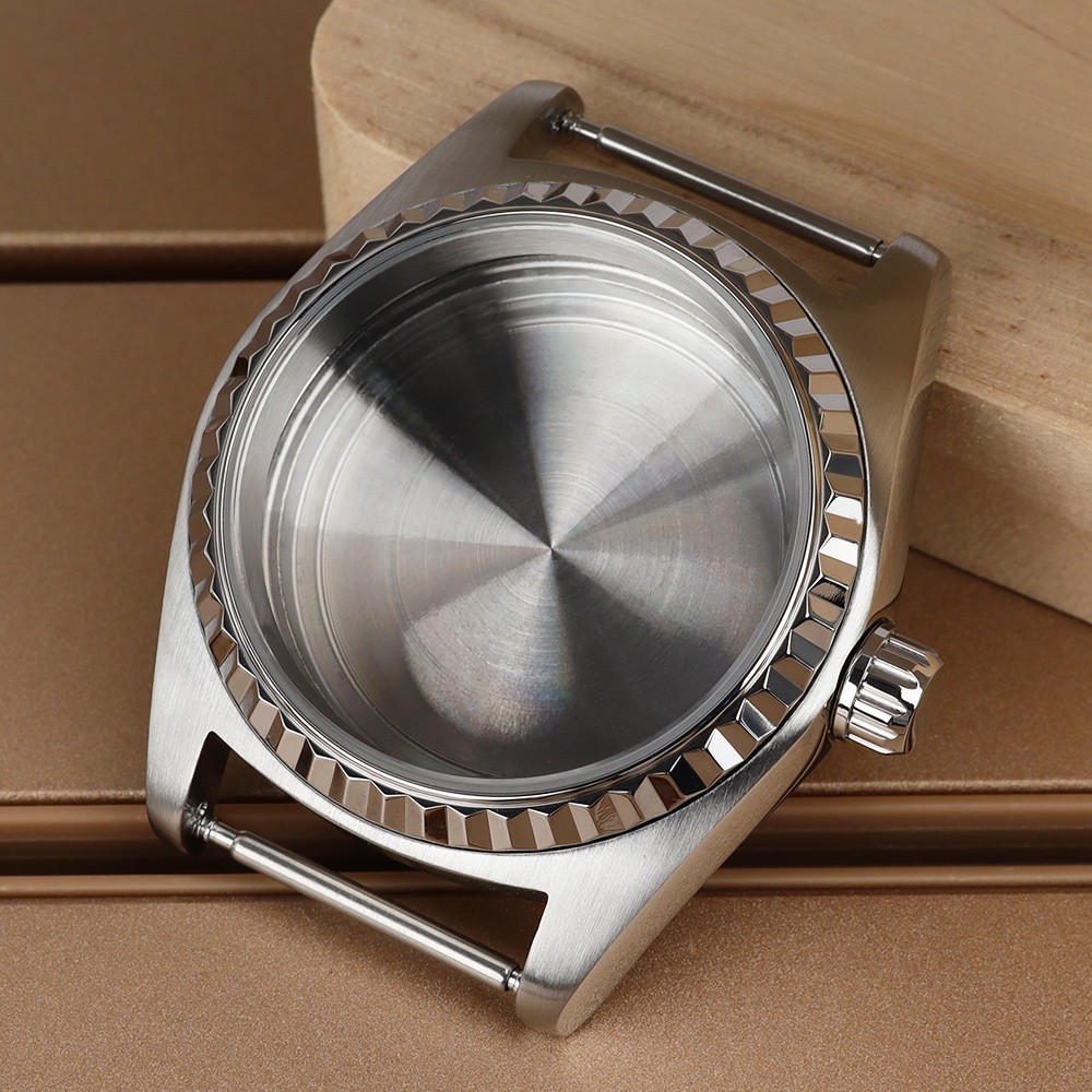 38.5mm NH34 Watch Case with Fluted Bezel Date 316L Steel For Seiko NH34 35 36 38