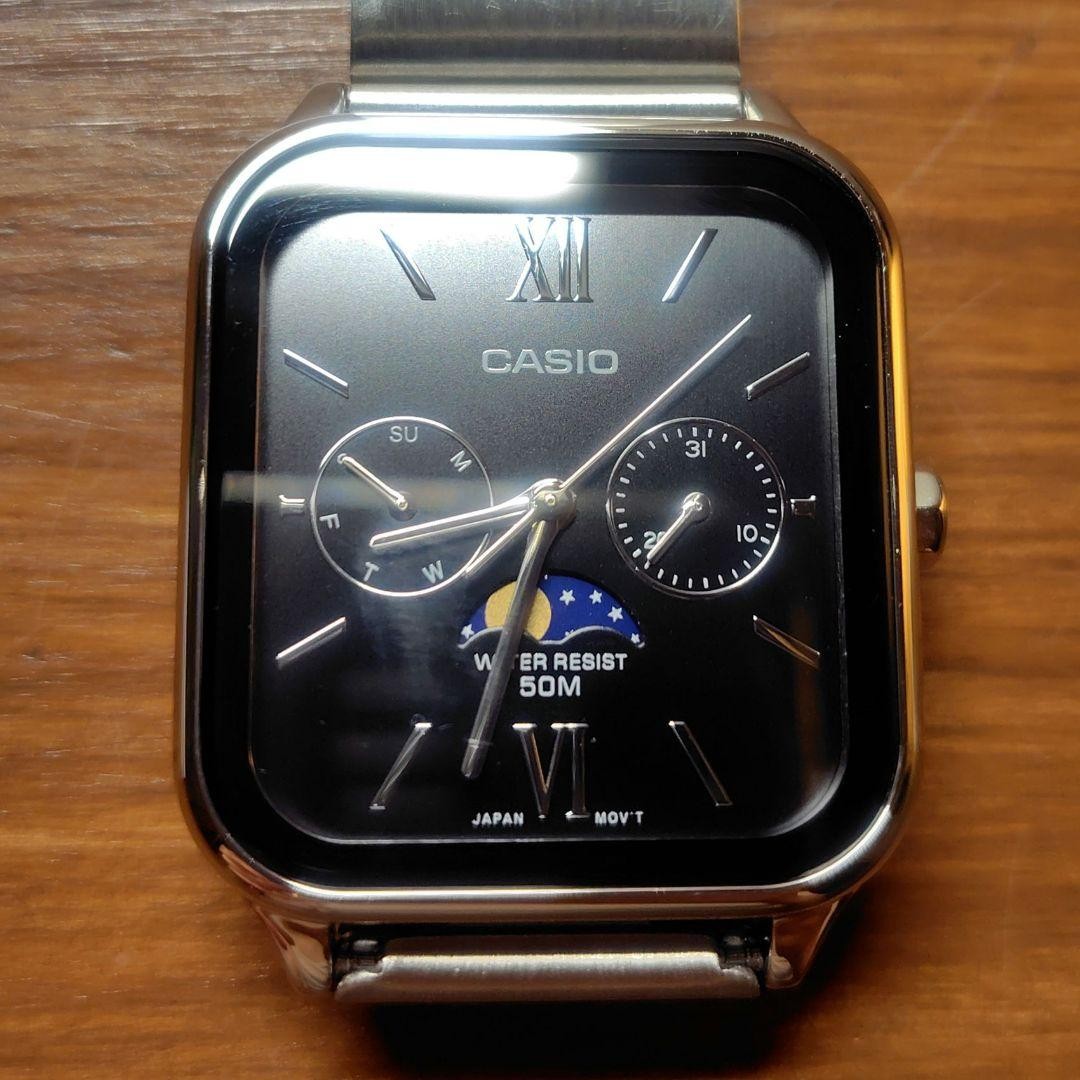 [Used] CASIO MTP-M305D 3744 Square Moon Phase 5BAR SS Black Dial – From JAPAN