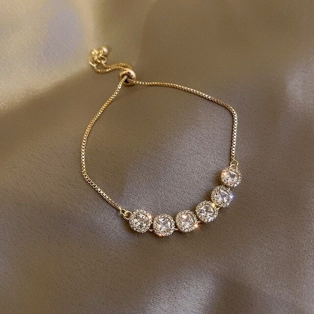Adjustable Yellow Gold Silver Plated CZ Drawstring Slider Bracelet Gifts – NEW!