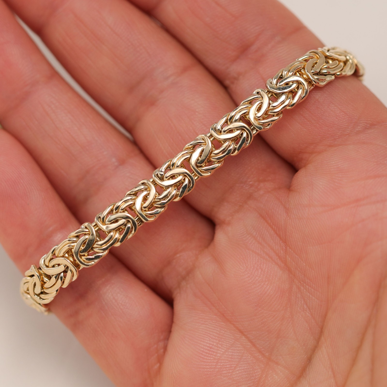 10K GOLD 7mm Classic Dome Byzantine Chain Bracelet Fancy Lock Yellow Gold