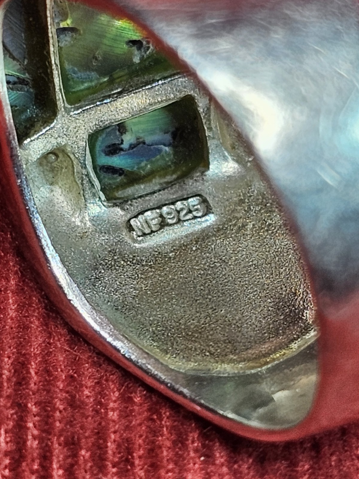 925 Sterling Silver Abalone Mother of Pearl Ring 10.7 Grams Size 10.75 Thailand