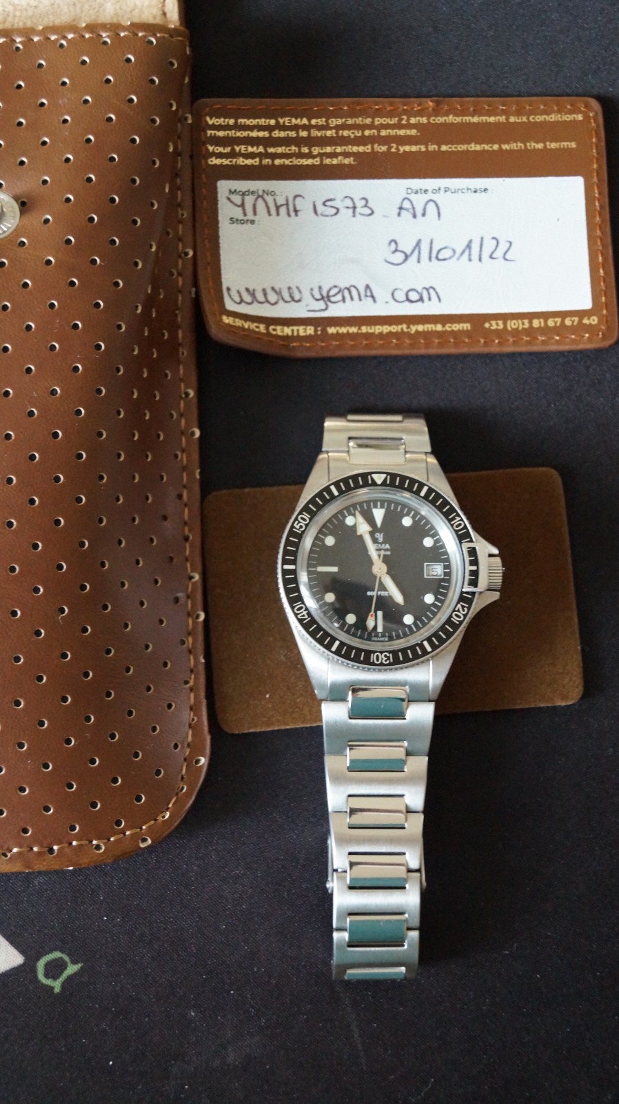 YEMA Superman Heritage Quartz 39mm Black Skin Diver YMHF1573-AM date @3