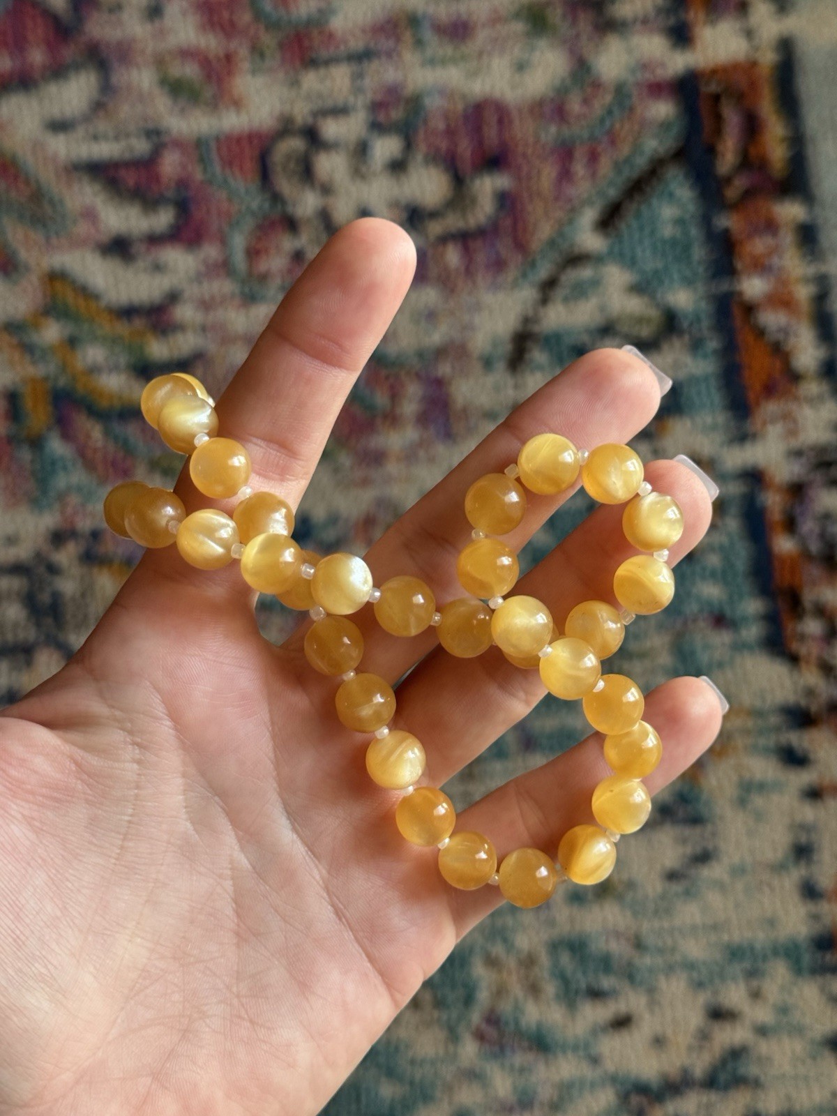 Yellow Plastic Beaded Necklace Ball/Bead Chain Hook Clasp Homemade