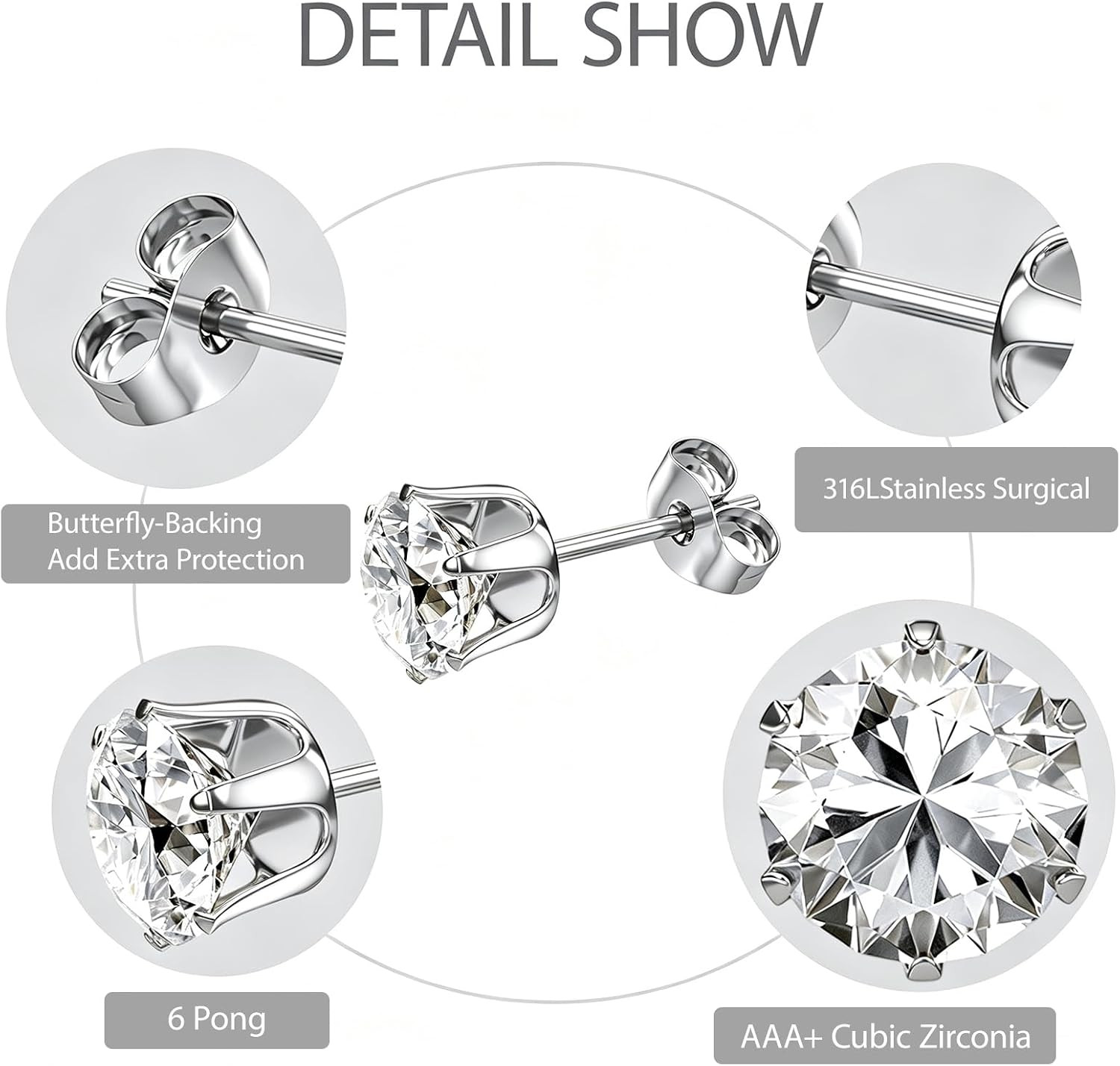 6/12 Pairs Silver Gold Stainless Steel Stud Earrings Set for Women Men | Hypoall