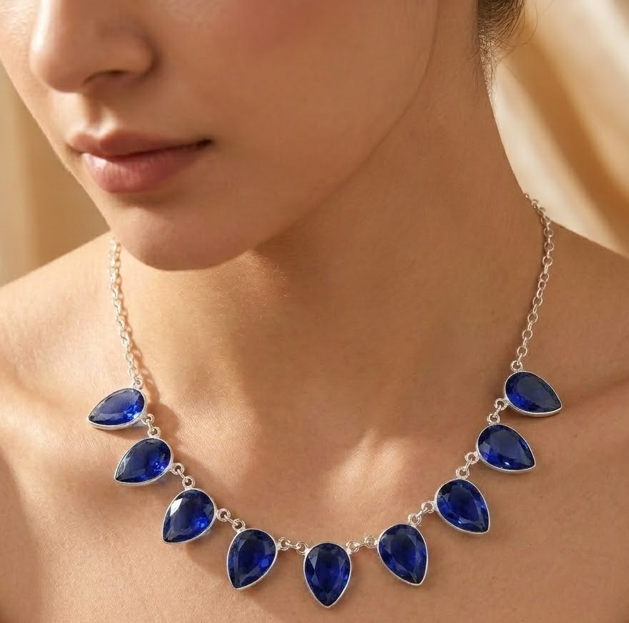 Blue Tanzanite Gemstone 925 Sterling Silver Jewelry Necklace Size-17-18″