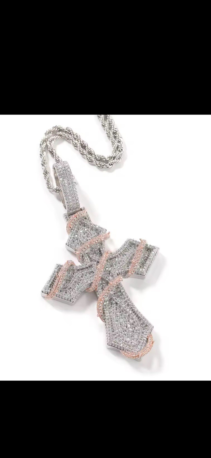 14k GP LARGE ROSE GOLD Custom Cross Pendant 24″ Chain Free Ship 13 Day Delivery