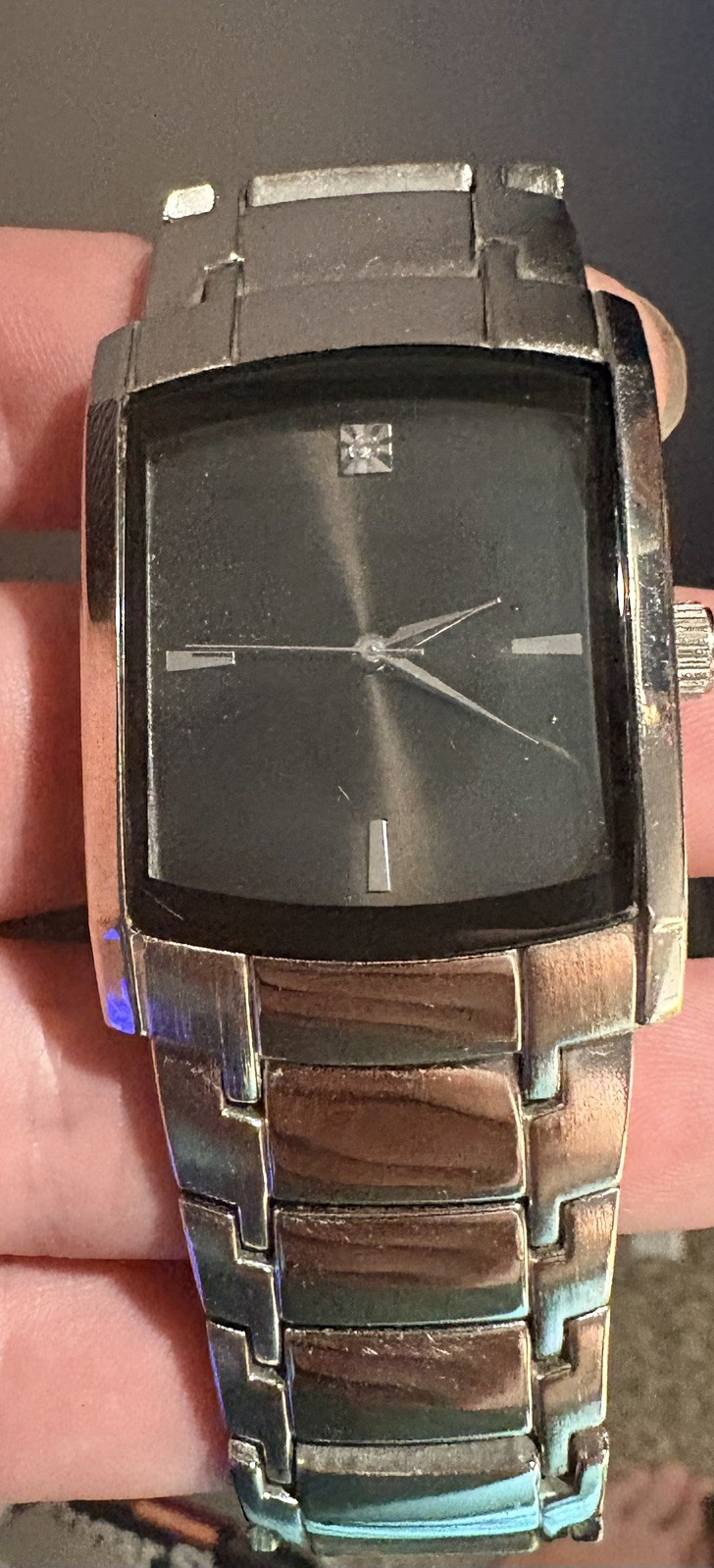 FMD Mens Silver Tone Black Dial Rectangular Dress Watch FMDPU012 Japan Movt