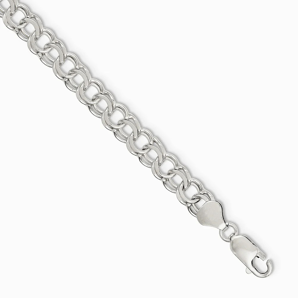 Sterling Silver 7.6mm Double Link Charm Bracelet