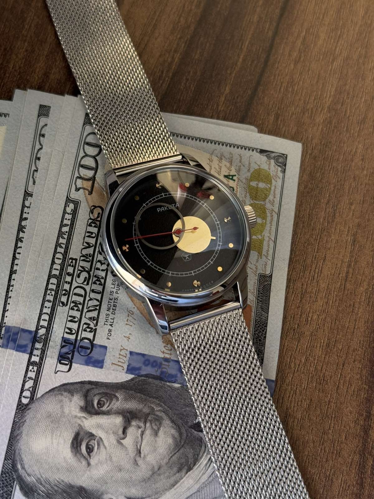 Raketa Copernicus Black Mechanical Soviet Mens Watch 1990s Sun Dial Vintage Rare