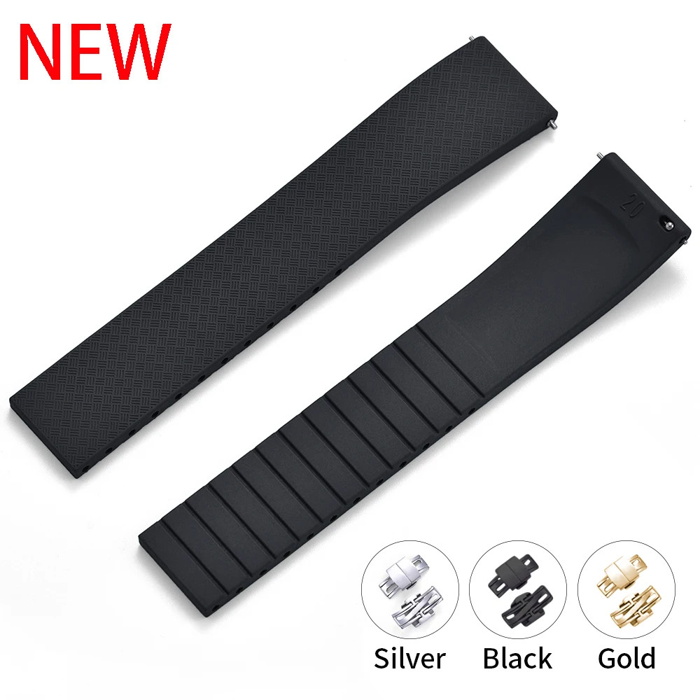 Cut to Size FKM Watch Strap 18MM 19MM 20MM 22MM Butterfly Clasp