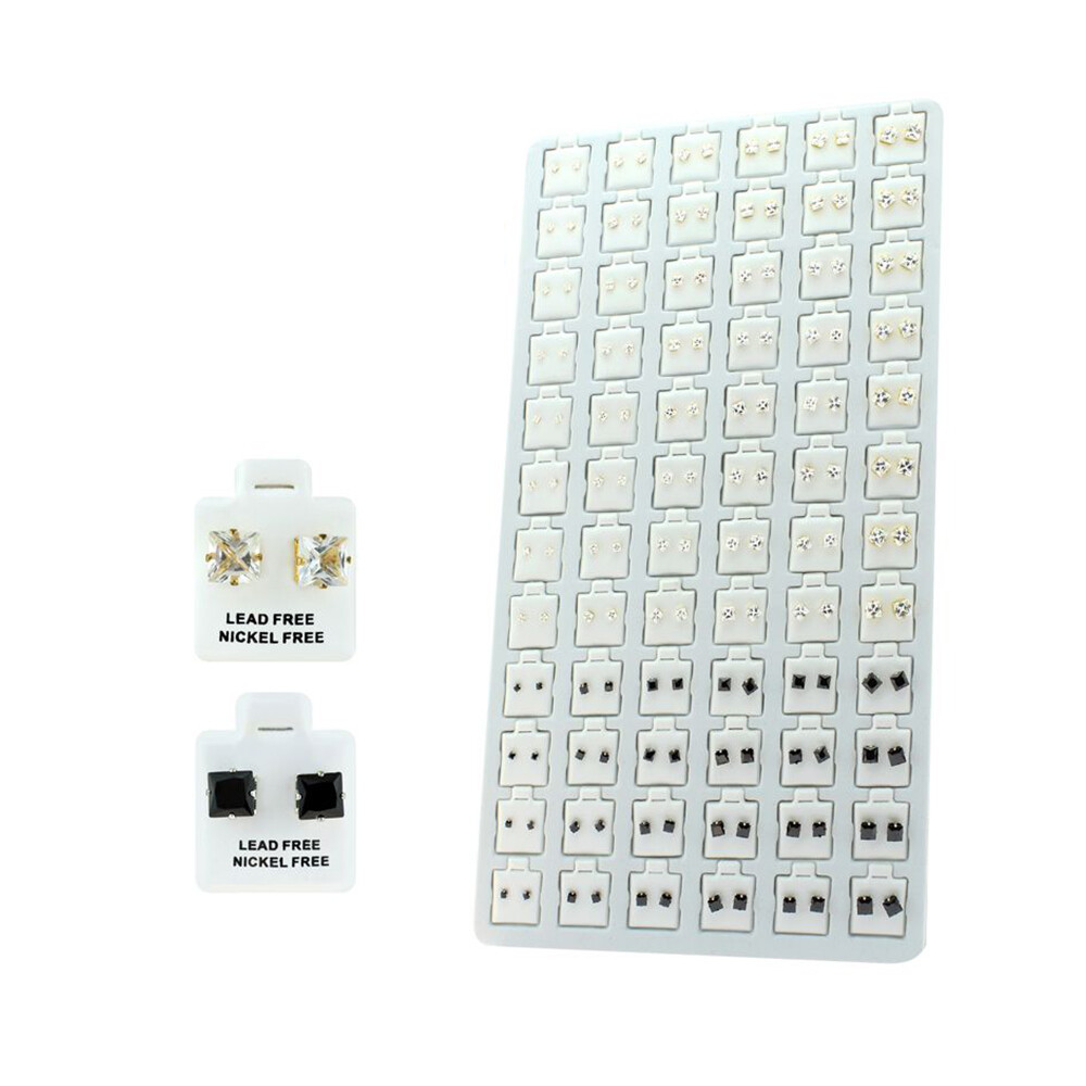 Clear & Black Mixed Cubic Zirconia Stud Earring 72 pairs