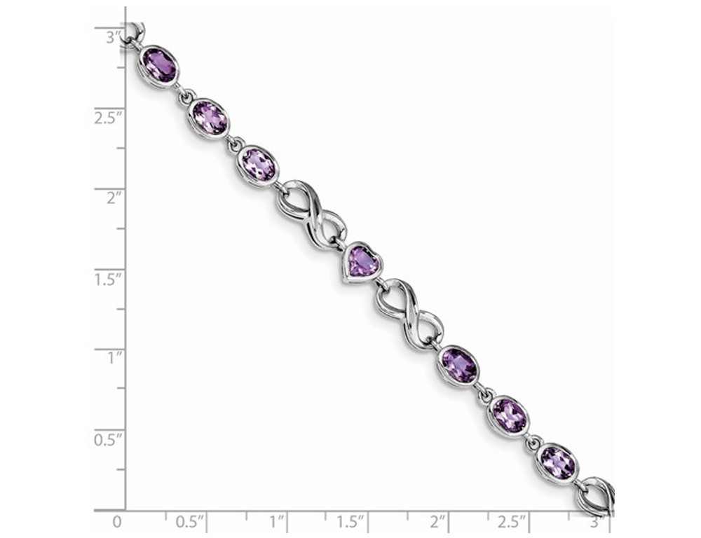 Sterling Silver Amethyst Polished Heart Bracelet