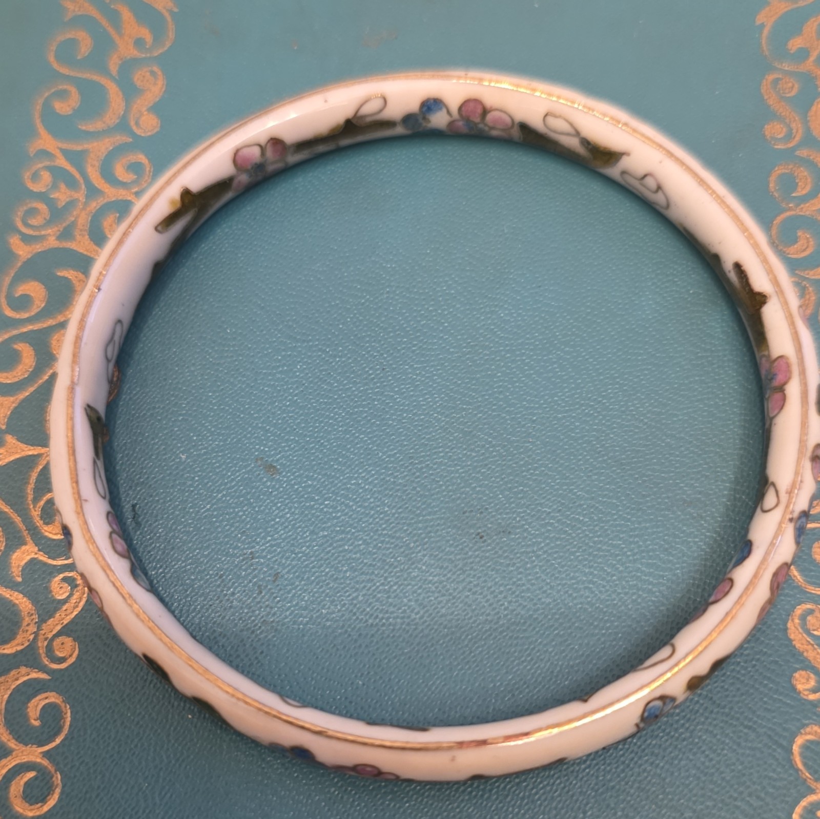Cloisonne Enamel Floral Bangle Bracelets Lot of 4 Multicolor Stackable