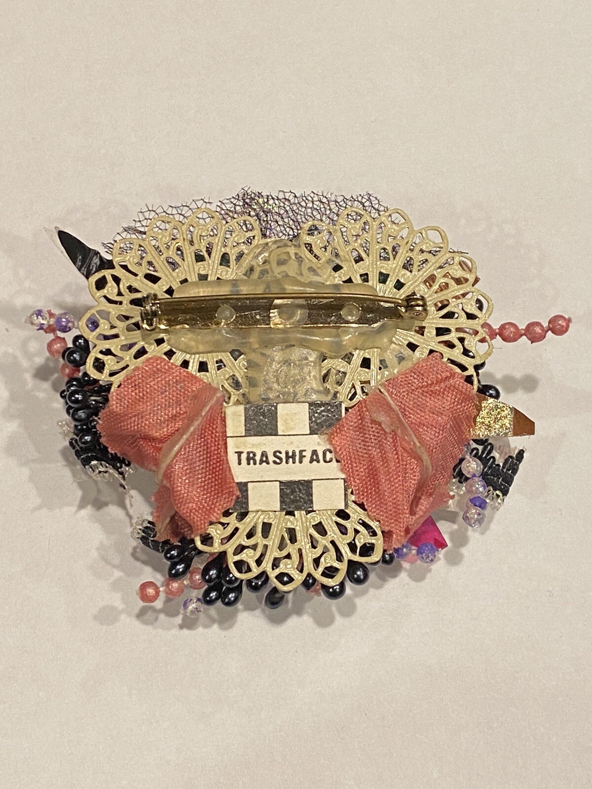 Handmade recycled Art Brooch by Ira Ono Signed Trashface OOAK