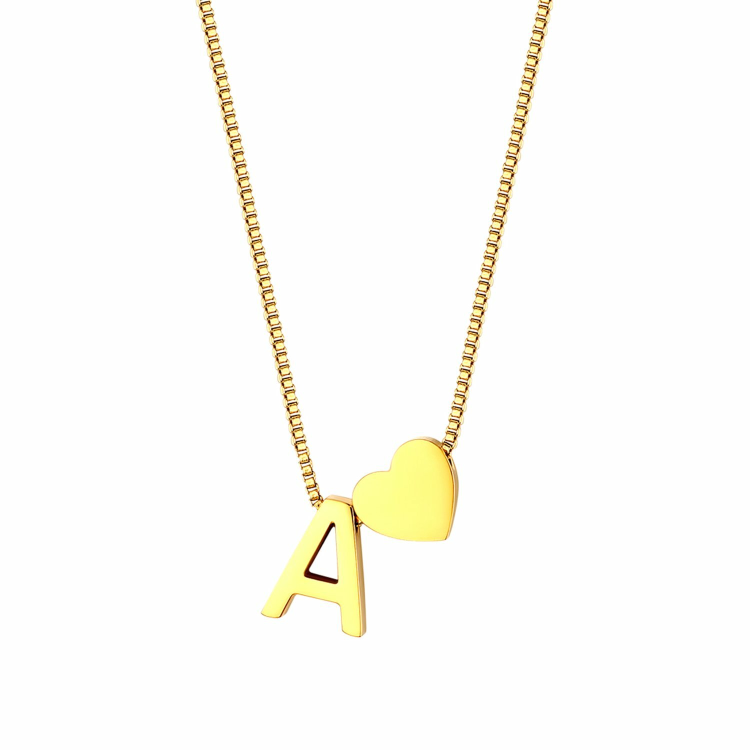Women Gold Silver Tone Initial Alphabet Letter Heart Pendant Necklace A-Z 20”