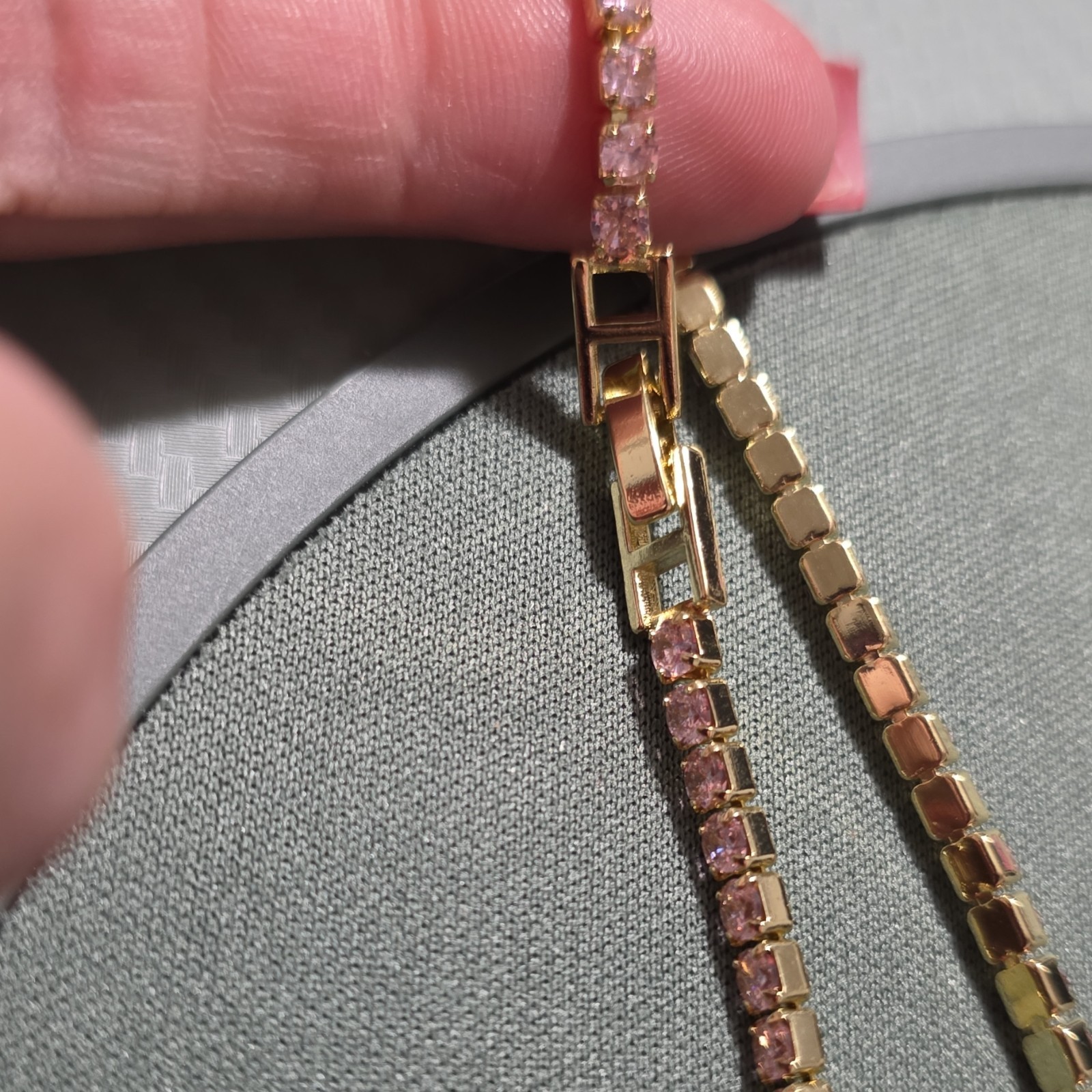 Pink Moissanite Tennis Bracelet Yellow Gold Plated Prong Set Round Box Clasp