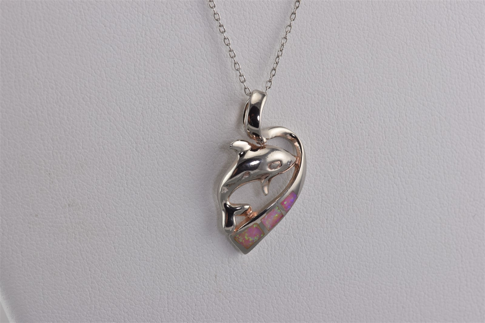 RCI Sterling Silver 28mm x 17mm Mosaic Opal Dolphin Pendant 925 16″ Chain