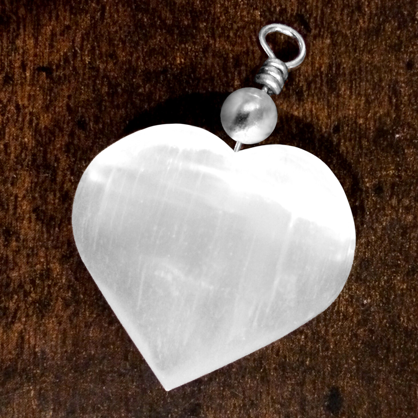Selenite Crystal Heart Pendant Chakra Love Stone Sterling Silver Necklace CHARGE