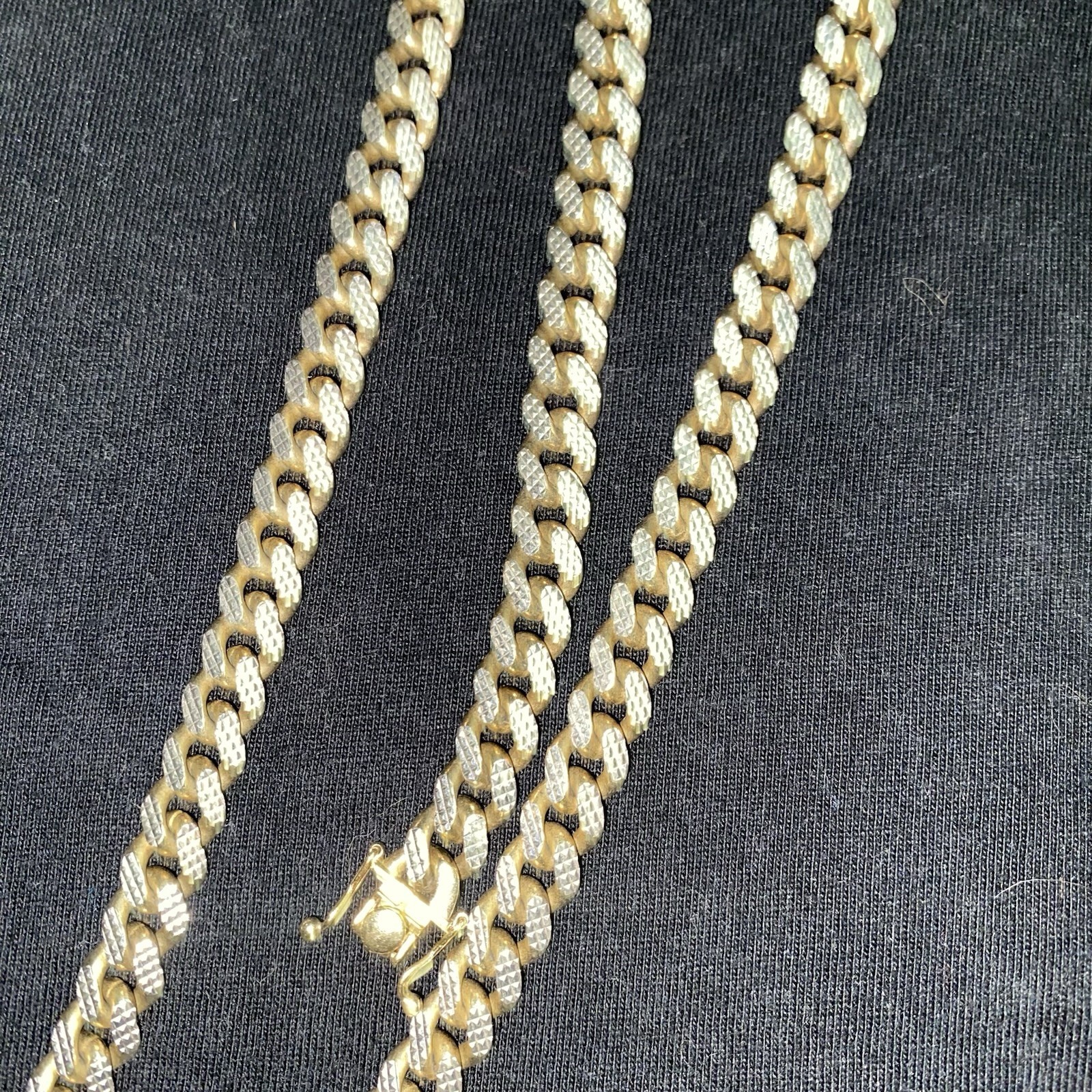 Mens Two Tone Cuban Link Chain Necklace 24in Sterling Silver Gold Plated Italy