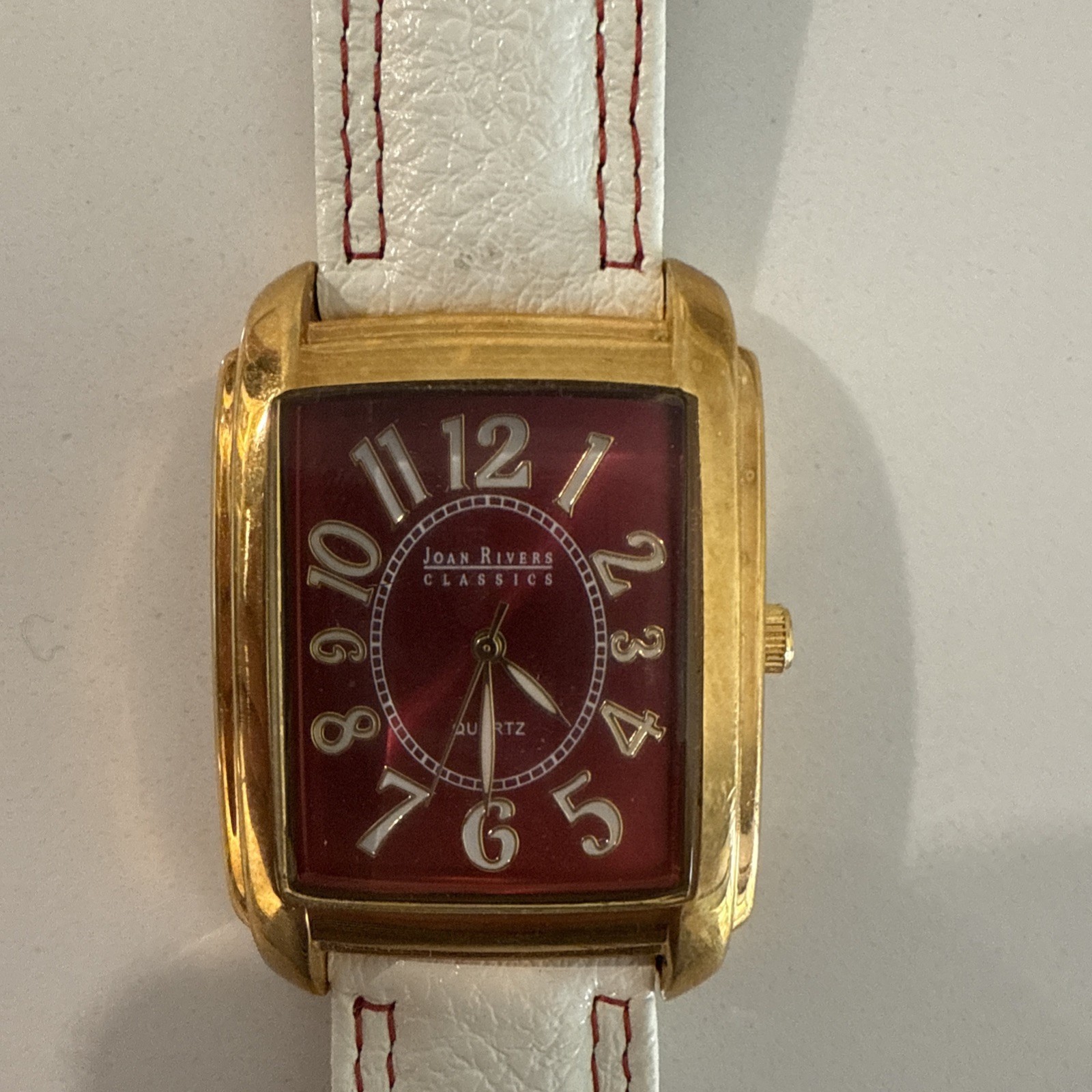 Joan Rivers Classics V377 Orange Face Large Watch Cream Color Leather Band Works