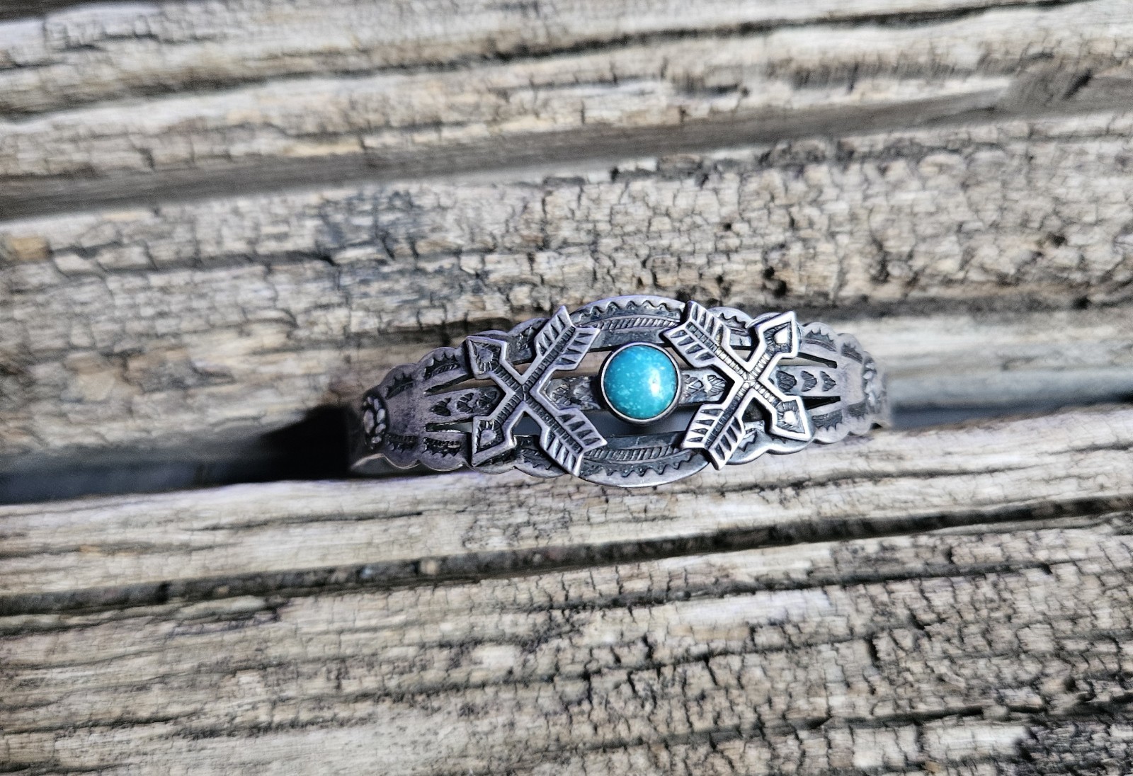 Adjustable Silver Cuff Bracelet w/ Round Bezel Turquoise Stone