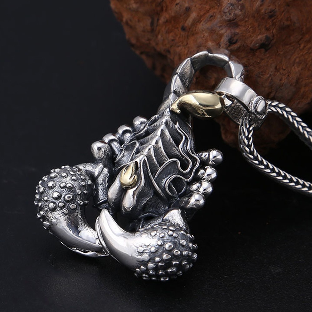 Pure S925 Sterling Silver Lucky Six Words Scorpion Pendant 29-30g 39*29mm