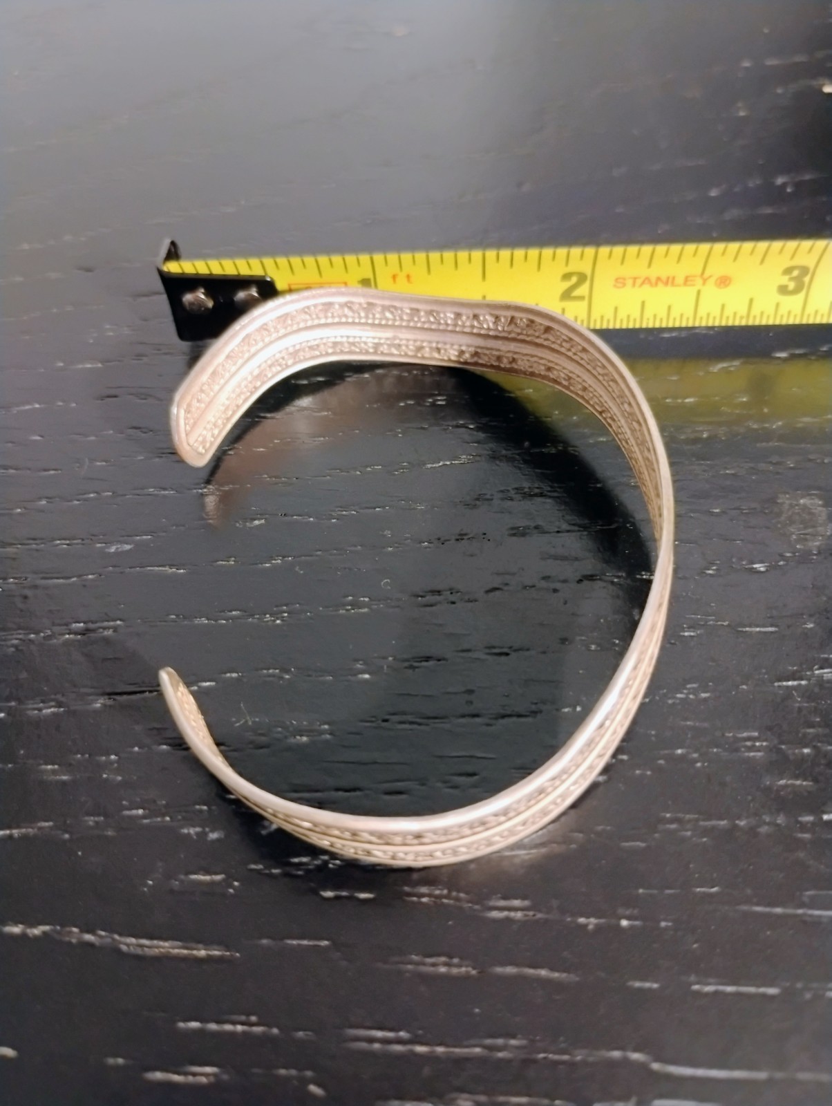 Vintage Antique Silver Tone Wavy Textured Thin Cuff Bracelet