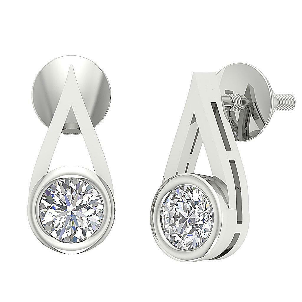 Dangle Earrings SI1 G 1/2Ct Round Cut Diamond 14K White Gold Appraisal 0.47Inch