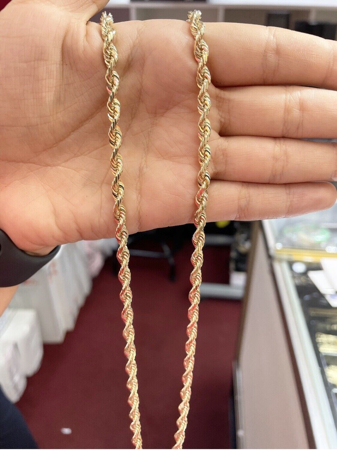 Real 10k Yellow Gold Solid Heavy 5mm Rope Chain Diamond Cut Necklace 22″ Long