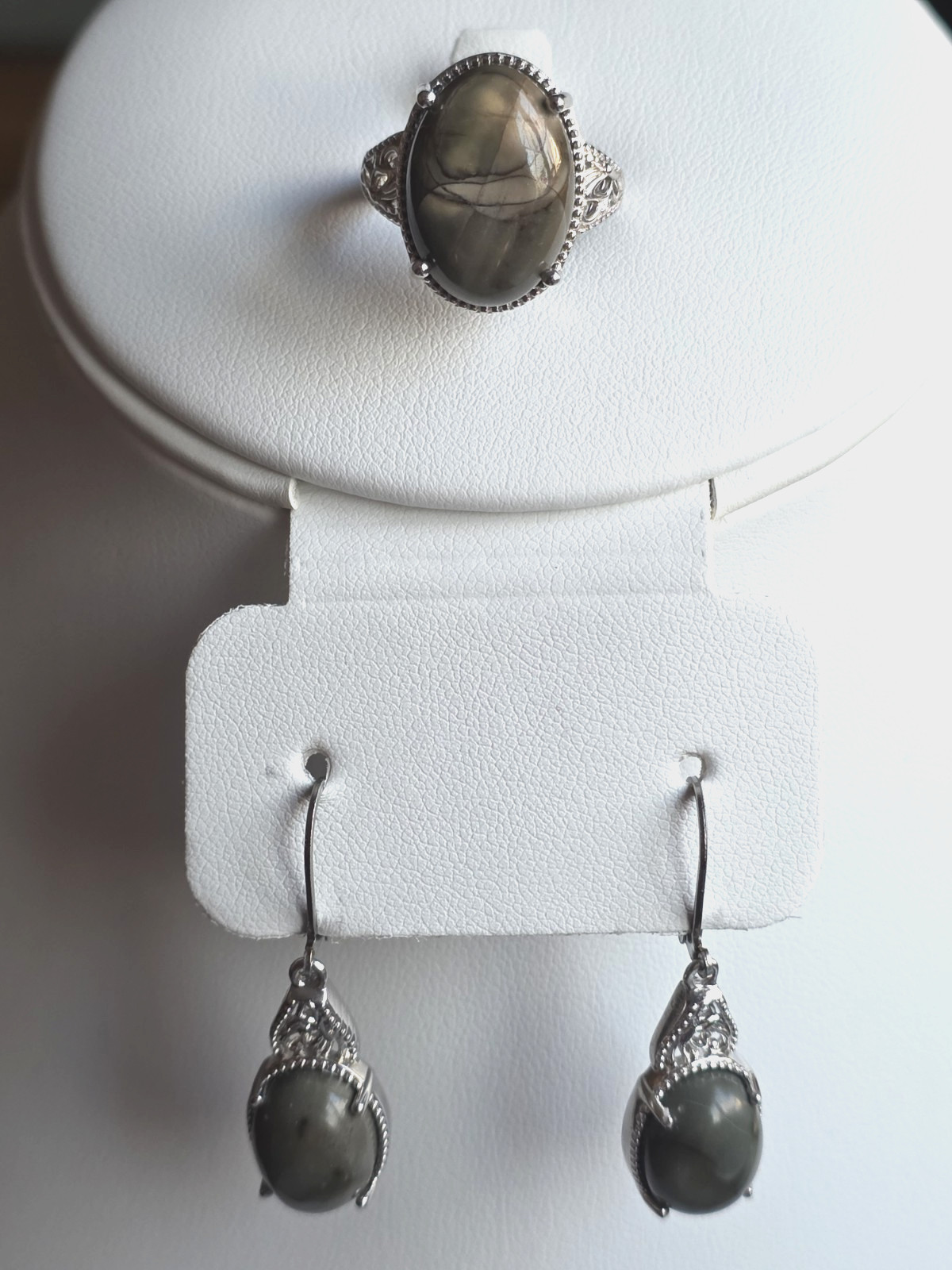 Karis Venus Jasper Filigree Ring & Earring Set in Platinum Bond, 25.20ct Sz6