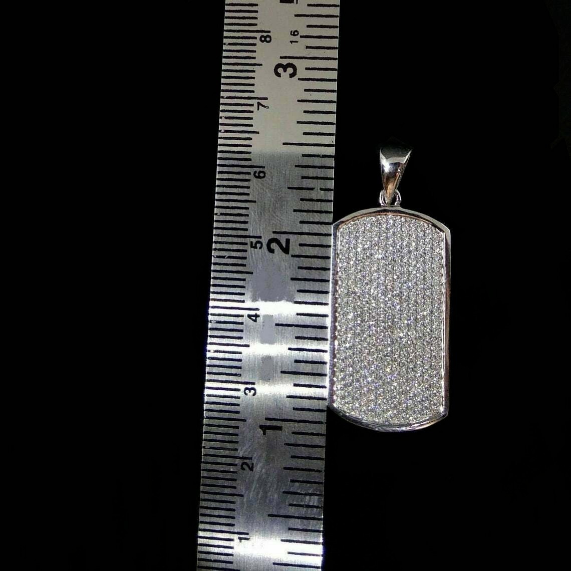Stunning Men’s Dog Tag Simulated Diamond Cluster Pendant 14k White Gold Plated