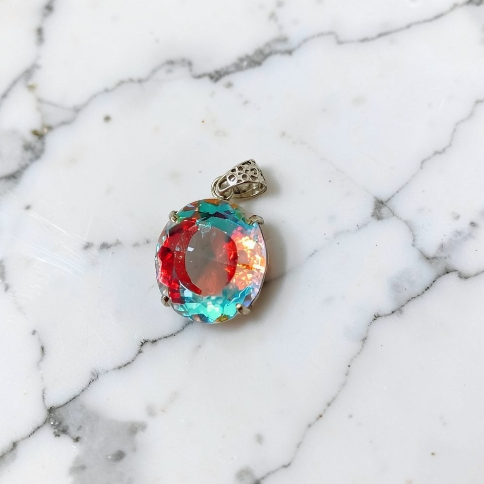 50-60 Ct Rainbow Mystic Topaz Pendant | Oval Cut Healing Stone Necklace