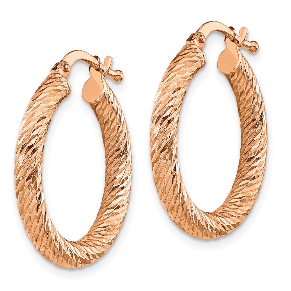 22.5mm 14k 3mm Polished Rose Gold Diamond-cut Round Hoop Earrings