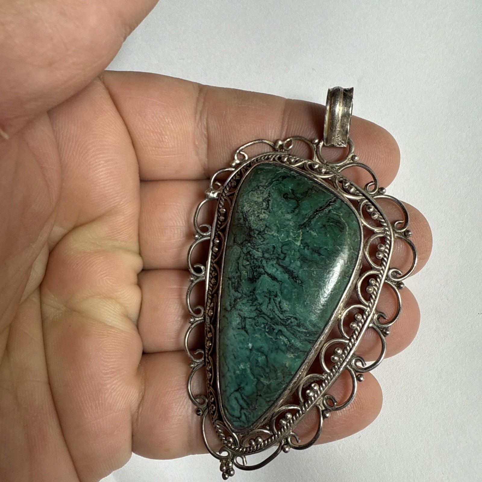Israel Eilat Stone Pendant Handmade Vintage Filigree Big Stone