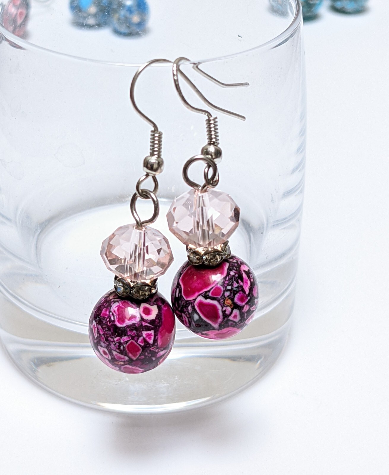 Beaded Stone Earrings Dangle 6 pairs Multi Color Handmade Crystal Daily Wear