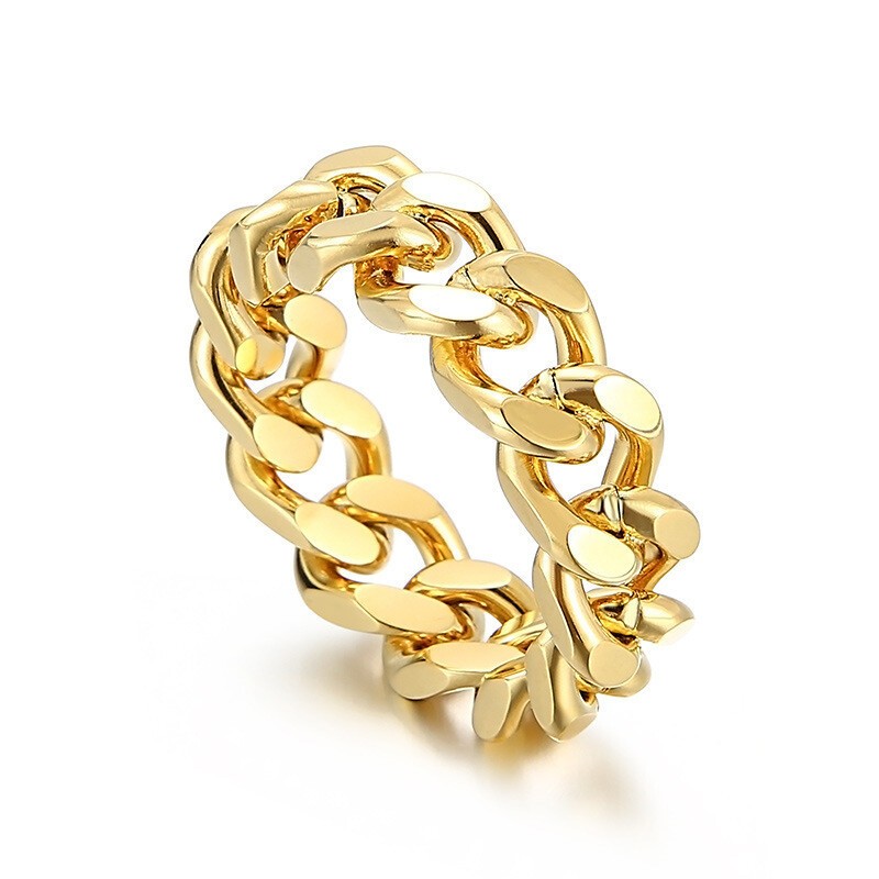 Hip Hop Stainless Steel Cuban Link Chain Ring for Men Sports Finger Ring Sz 6-13