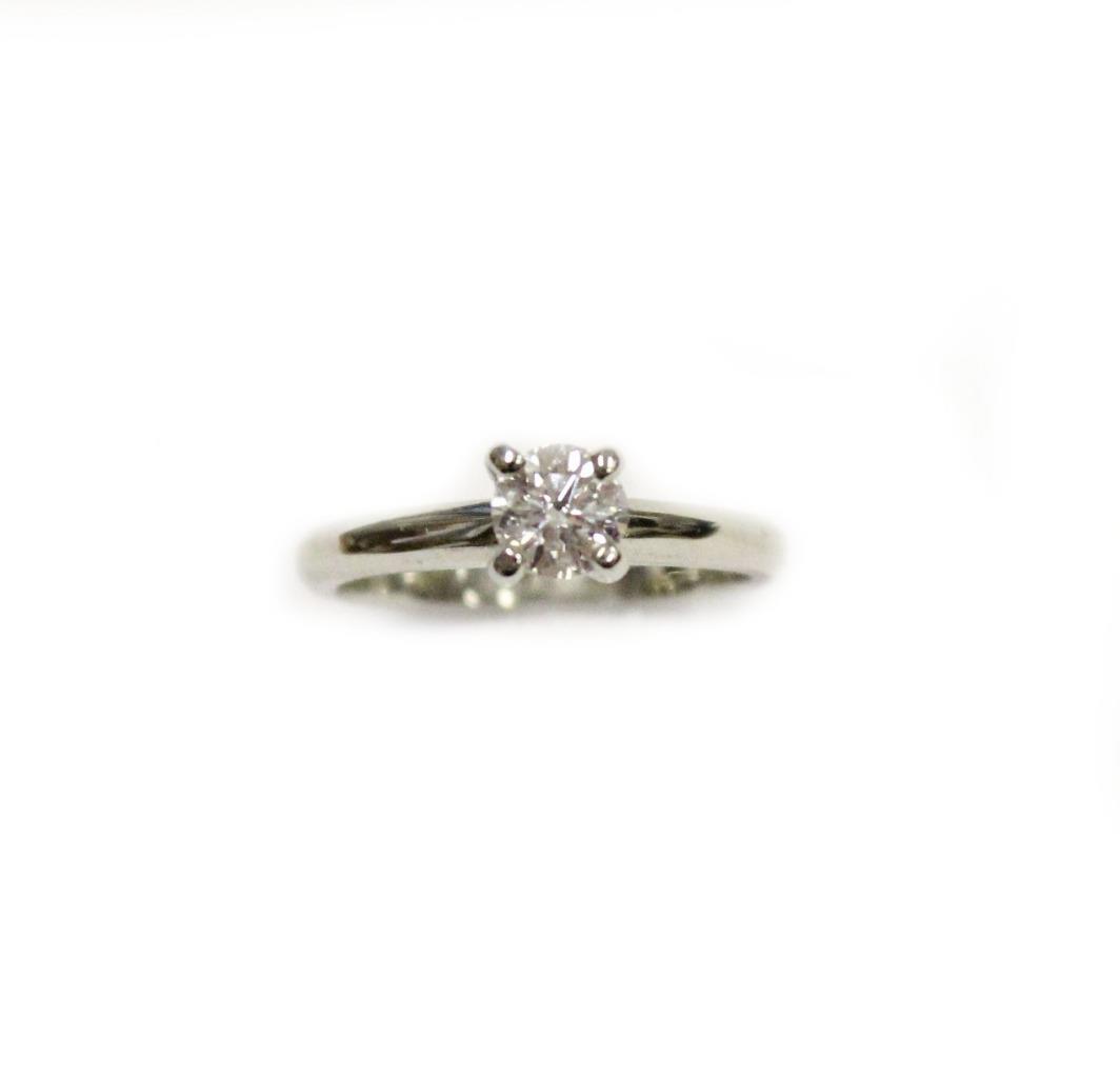 Diamond Ring 0.36ct H SI2 set in 19K white gold + 19K plain band Size-3.5