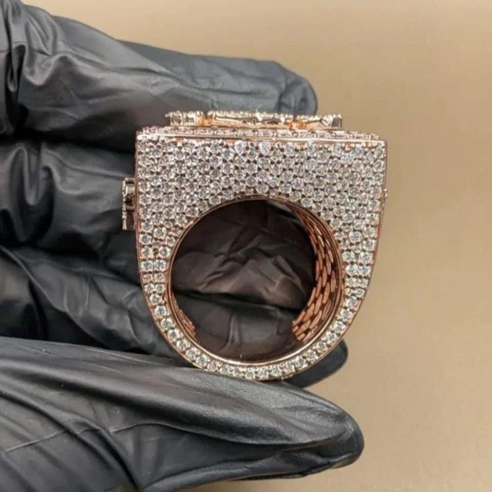 6TCW Lab Created Men’s Diamond Custom Iced Name 14k Rose Gold Plated Pinky Ring