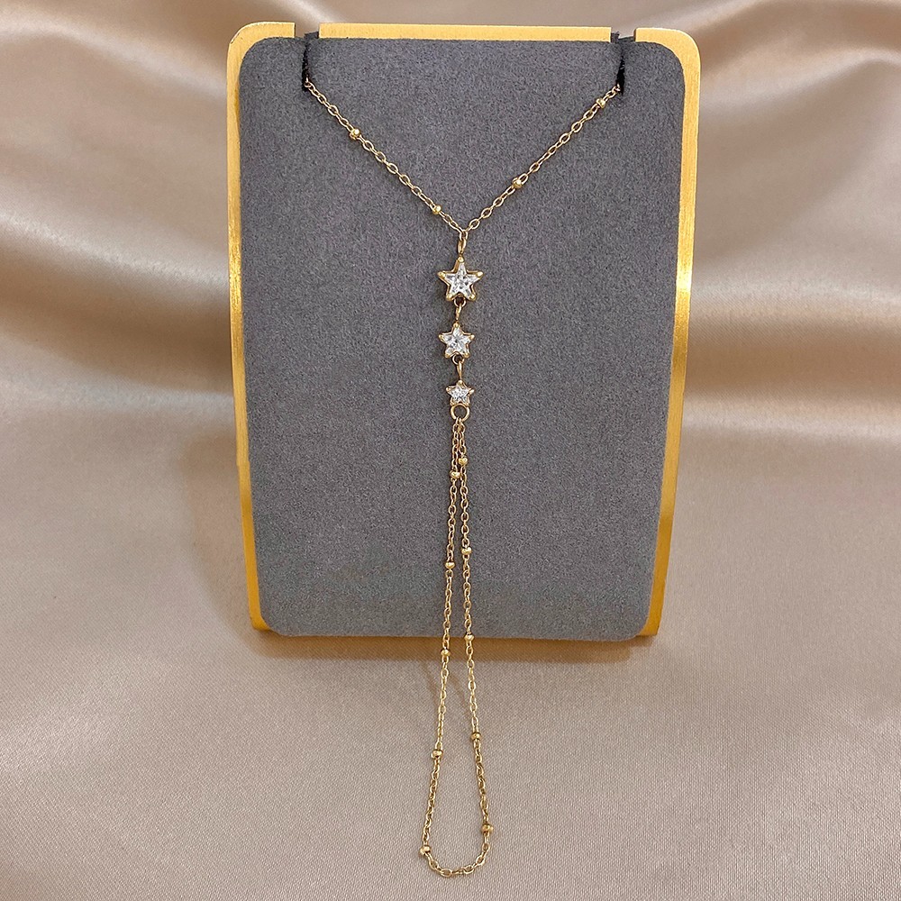 Star Finger Ring Bracelet Women Stainless Steel CZ Link Chain Hand Jewelry Gold