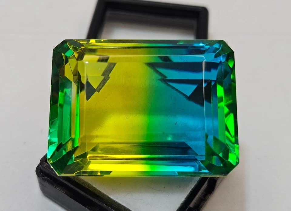Bi-Colour Emerald Cut 105+ Ct Natural Tourmaline Certified Loose Gemstone