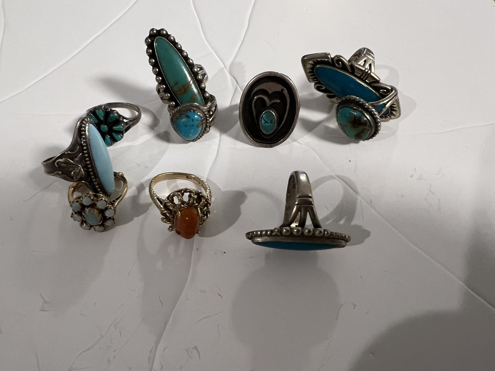 TEN VINTAGE ESTATE RINGS TURQUOISE SILVER -PETITE SIZE – NATIVE SOUTHWEST