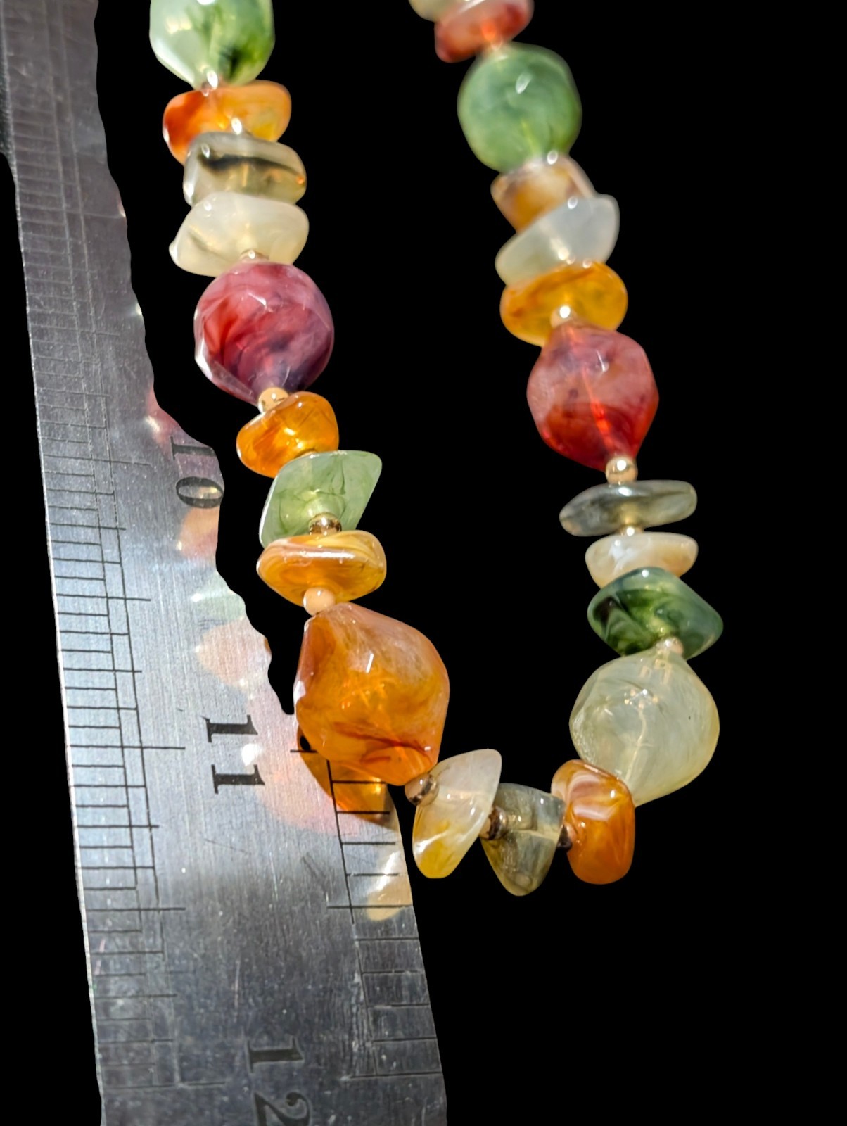 Vintage Retro Lucite Resin Freeform Nugget Bead Necklace Multi Color Agate Look