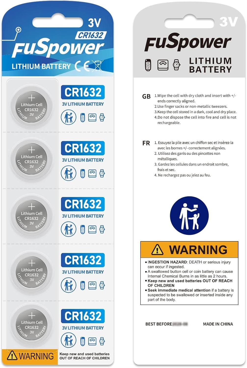 CR1632 Battery Lithium Batteries 3V for Car Key Fob Alarm Sensors Fan…
