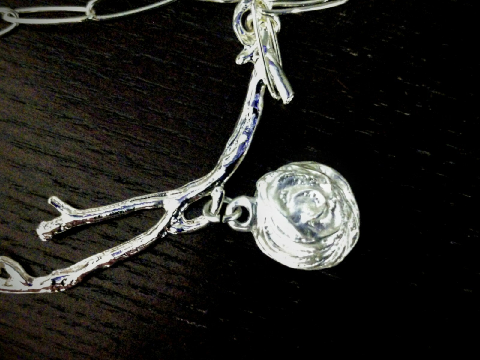 Elegant 1 Pearl Necklace Silver Tone~ Bird Nest Branch~Wishnest by Alise Sheehan