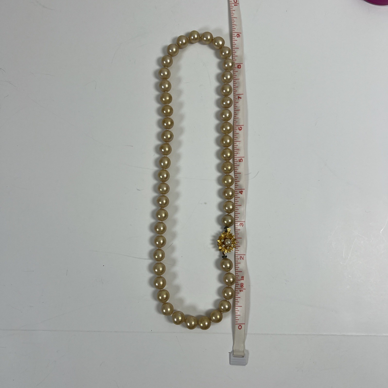Vintage Champagne Cream Faux Pearl Hand Tied Choker Necklace 19 in Long Heavy